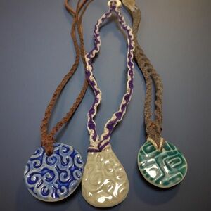 3 Macramé Ceramic Pendant & Wood Hemp Necklaces